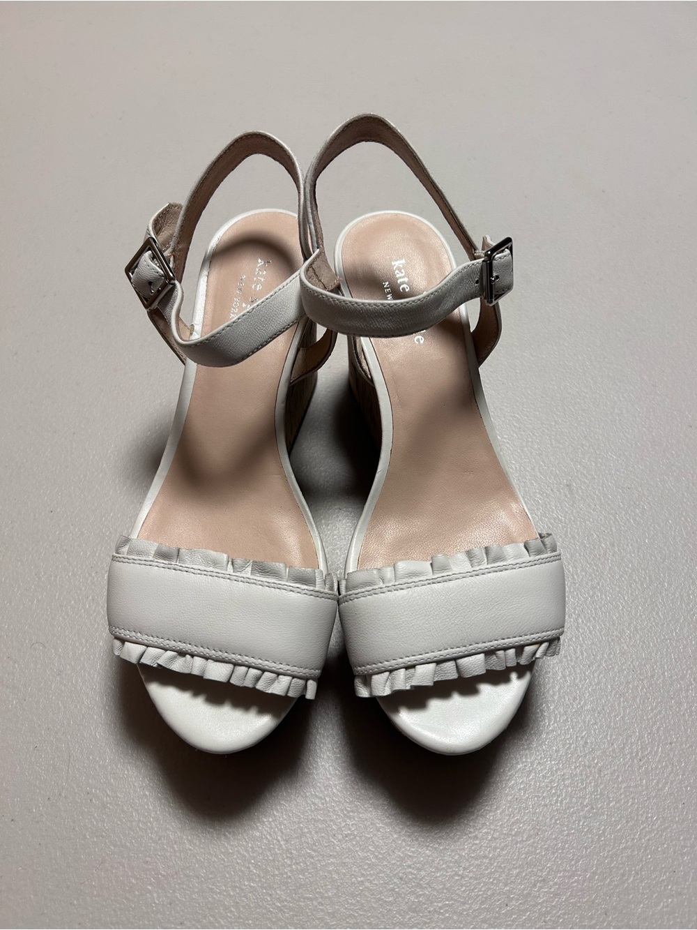 kate spade Tomas White Ruffle Leather Espadrille Sandals - Size 8.5 - Never worn